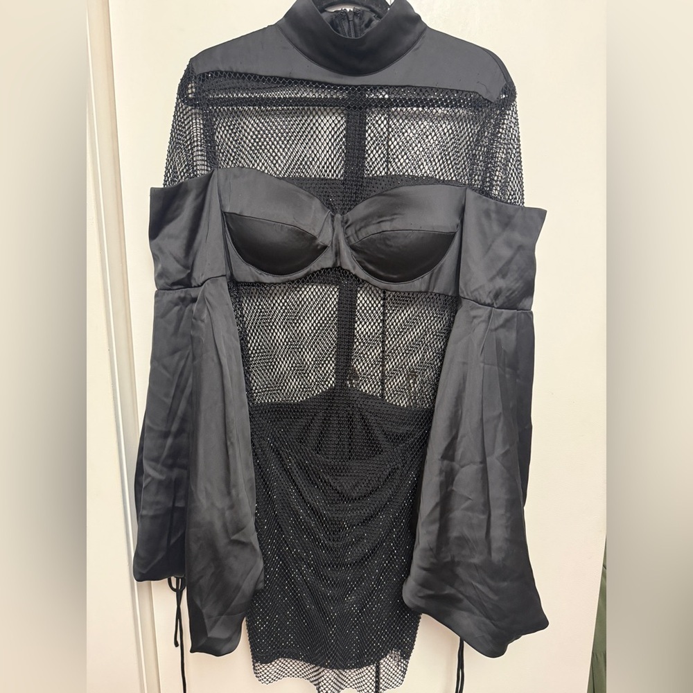 AKIRA Black Strapless Satin Bustier Dress